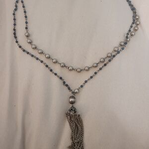 Elegant Silver and Blue Beaded Necklace